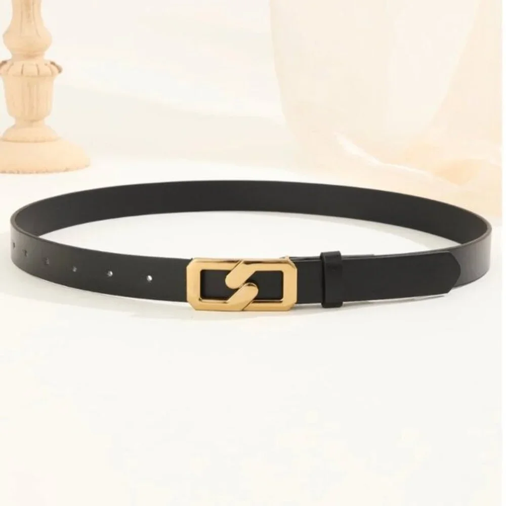 Vegan Leather Lightning Gold Buckle Belt Black